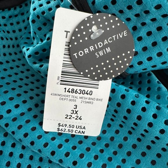 Torrid Swim Shorts Bottom 3X Teal Black Polka Dot Nylon Spandex NWT SW-2102 - Picture 9 of 9
